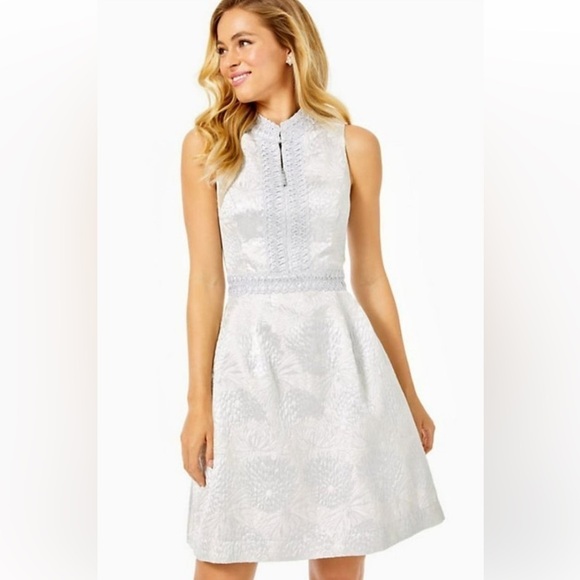 LILLY PULITZER 00 Franci Dress Seaside Grey Full Bloom Brocade NWT - Picture 6 of 16
